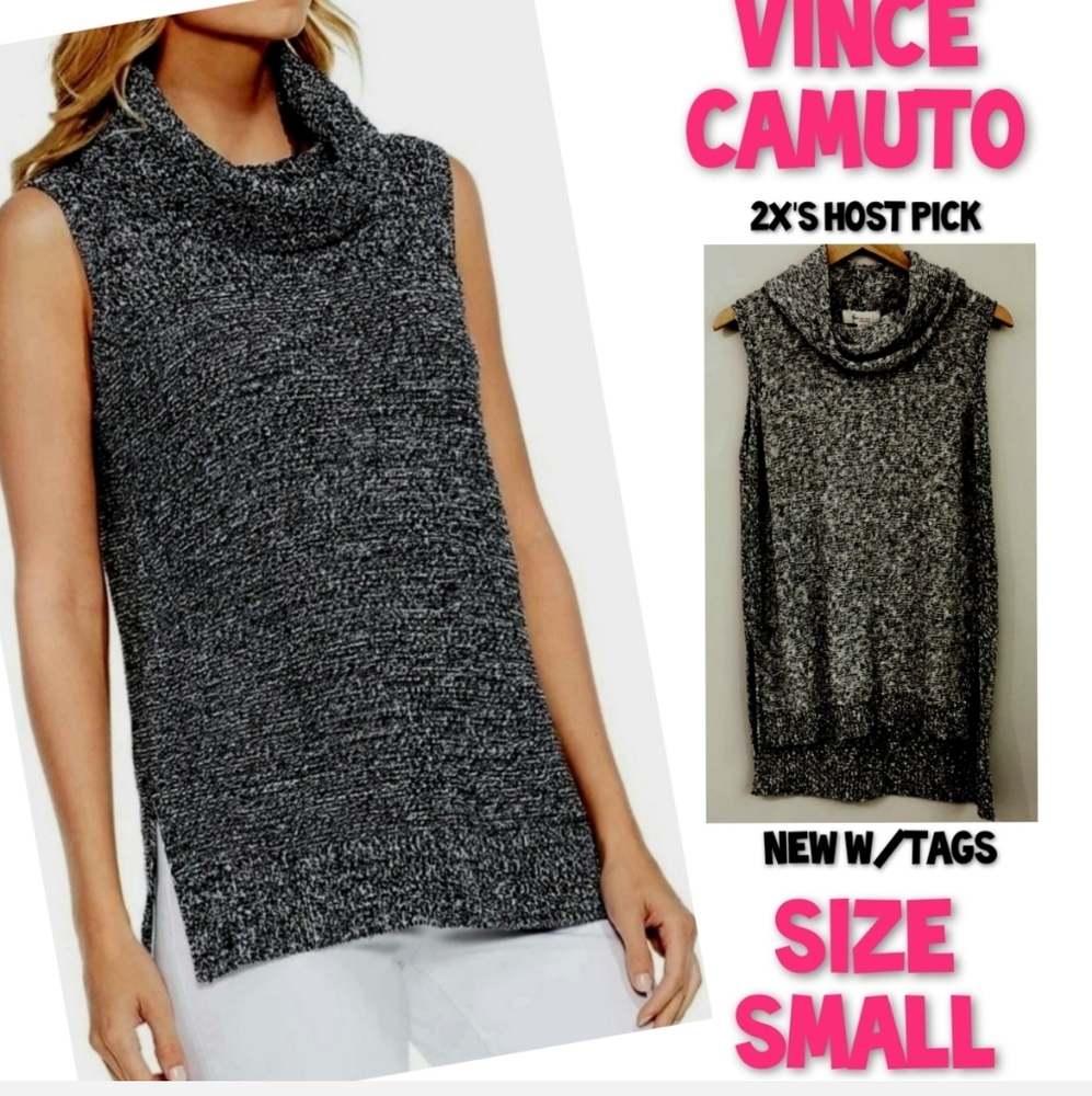 Vince Camuto Knit Cowl Neck Sweater Sleeveless Split Hem Marled Size Small NWT